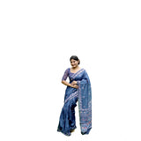 Women's Cotton Printed Saree With Unstitched Blouse (Blue, 5.5 Mtr)