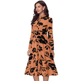 Women's Knitting Printed V-Neck Full Sleeve Dresses (Orange)