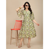 Women's Georgette Printed Round Neck Short Sleeve Dresses (Green)