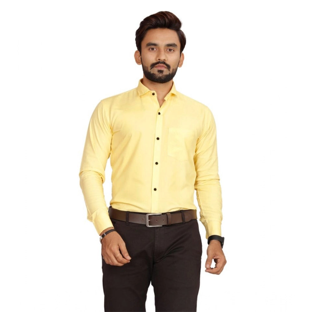 Men's Casual Cotton Solid Full Sleeve Shirt (Yellow)