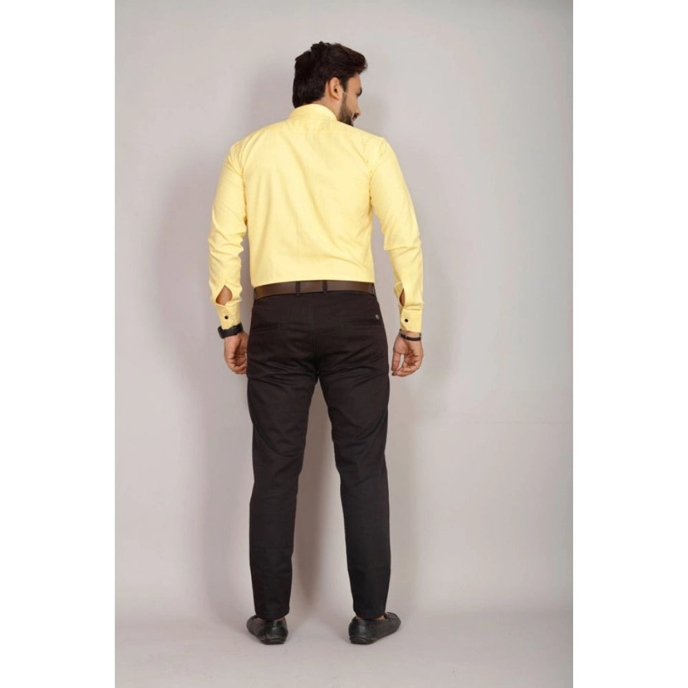 Men's Casual Cotton Solid Full Sleeve Shirt (Yellow)