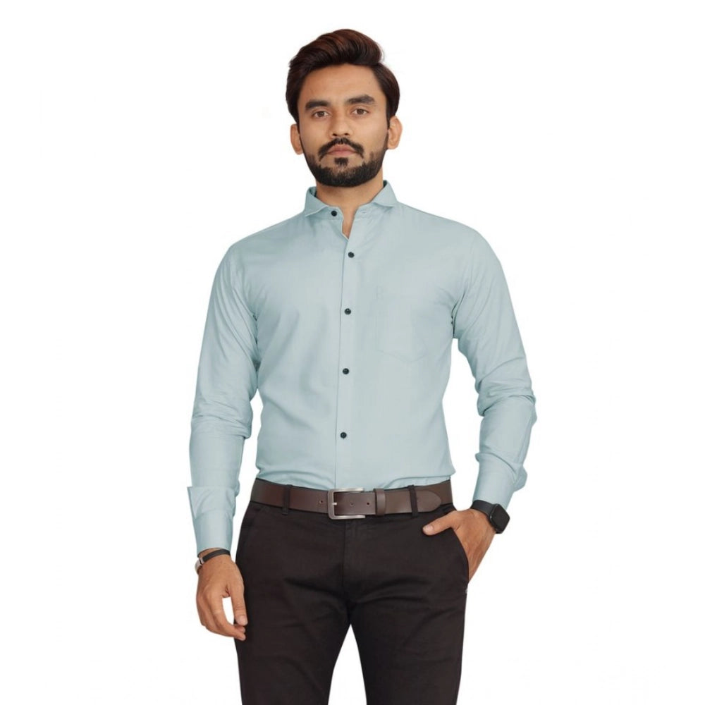 Men's Casual Cotton Solid Full Sleeve Shirt (Aqua)