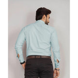 Men's Casual Cotton Solid Full Sleeve Shirt (Aqua)