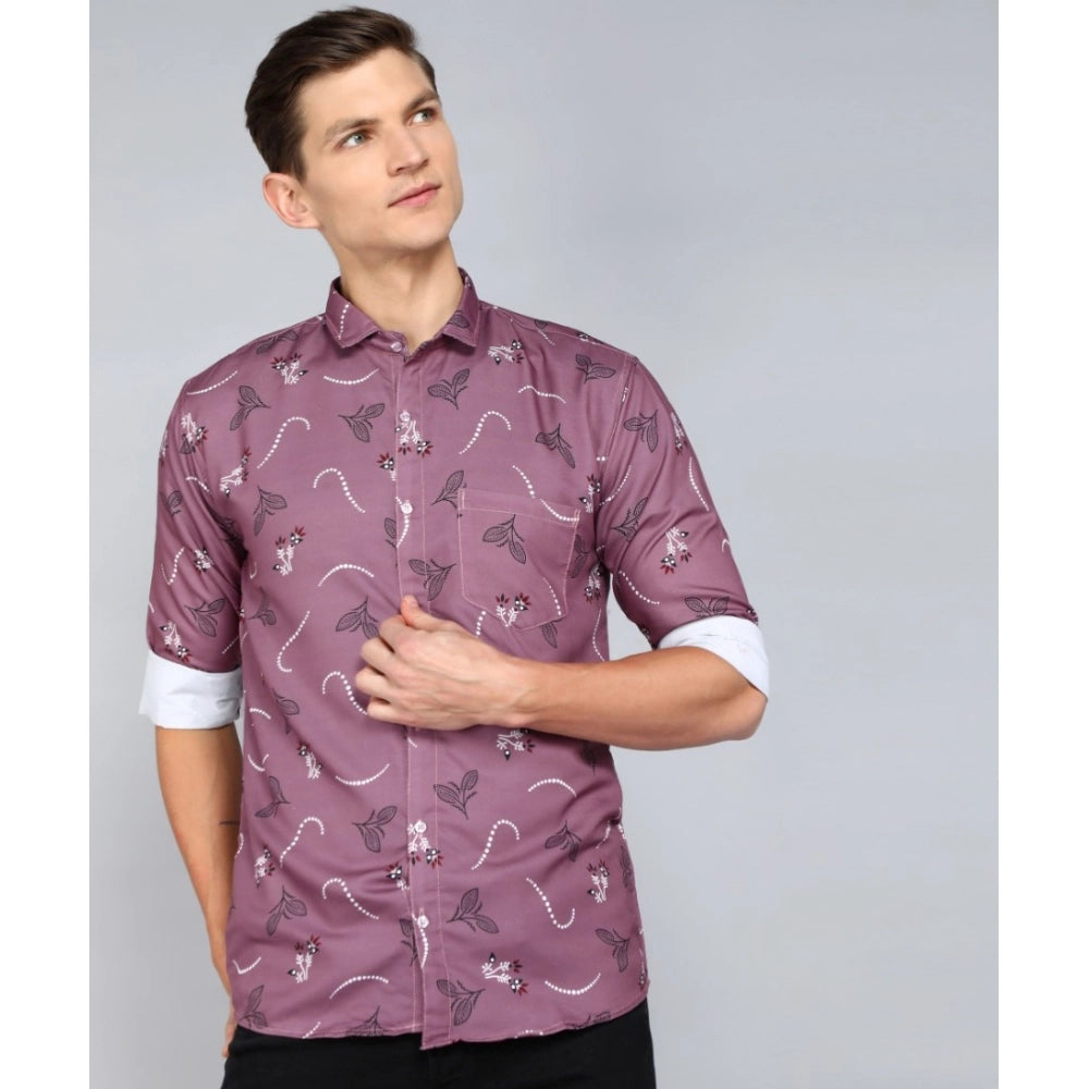 Men's Casual Viscose Rayon Printed Full Sleeve Collar Shirt (Purple)