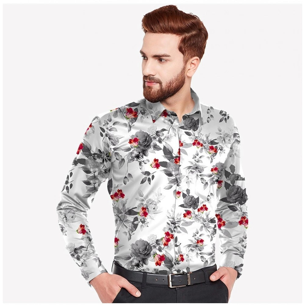 Men's Casual Viscose Rayon Floral Print Full Sleeve Collar Shirt (Black)