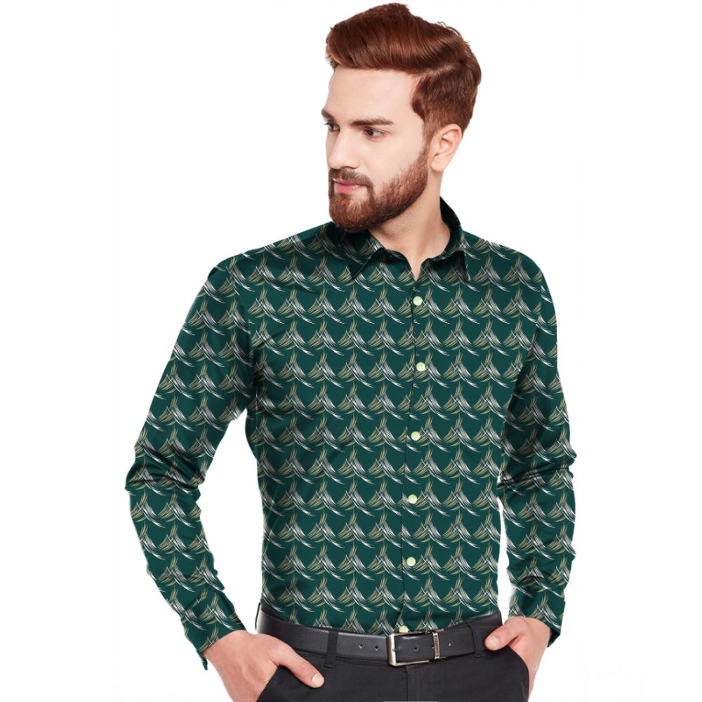 Men's Casual Viscose Rayon Printed Full Sleeve Collar Shirt (Dark Green)