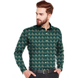 Men's Casual Viscose Rayon Printed Full Sleeve Collar Shirt (Dark Green)