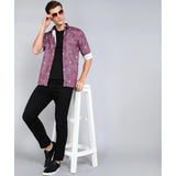 Men's Casual Viscose Rayon Printed Full Sleeve Collar Shirt (Purple)