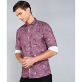 Men's Casual Viscose Rayon Printed Full Sleeve Collar Shirt (Purple)