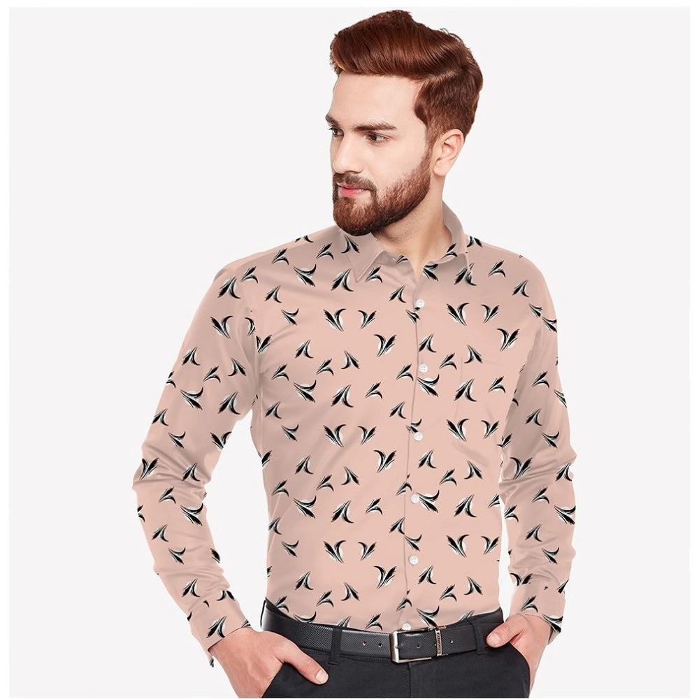 Men's Casual Viscose Rayon Printed Full Sleeve Collar Shirt (Beige)