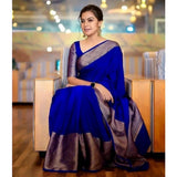 Women's Banarasi Silk Woven Saree With Unstitched Blouse 5.5Mtr (Royal Blue)