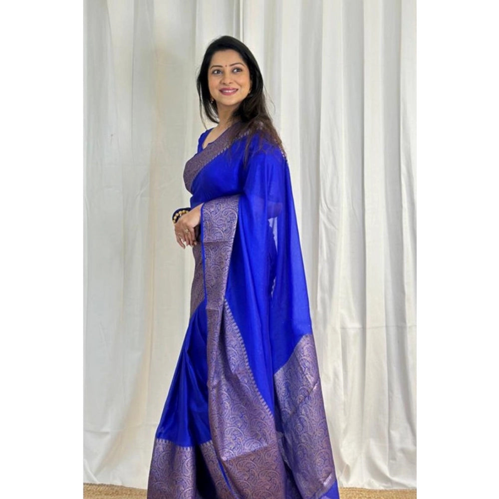 Women's Banarasi Silk Woven Saree With Unstitched Blouse 5.5Mtr (Royal Blue)