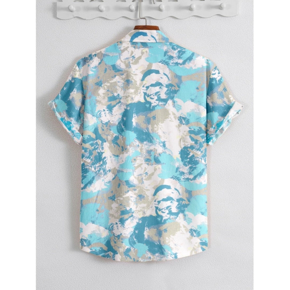 Men's Popcon Lycra Printed Half Sleeve Shirt (Aqua Blue)