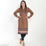 Women's Fashionable A-line Printed Multicolor Woollen Kurtis