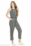 Women Black & White Striped basic Jumpsuit