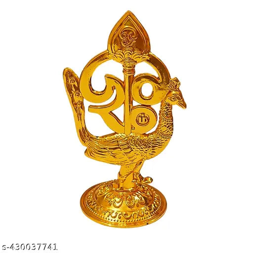 Om Vel Peacock for Car Dashboard | Om Vel Peacock for Pooja Room | Om Vel Peacock for Office room | Om Vel Peacock for Home decor showpieces | Om Vel Peacock for return gifts (Gold)