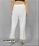 Women Regular Fit White Cotton Trousers|Elegant Ethnic Wear|White Lace Cotton Plazo