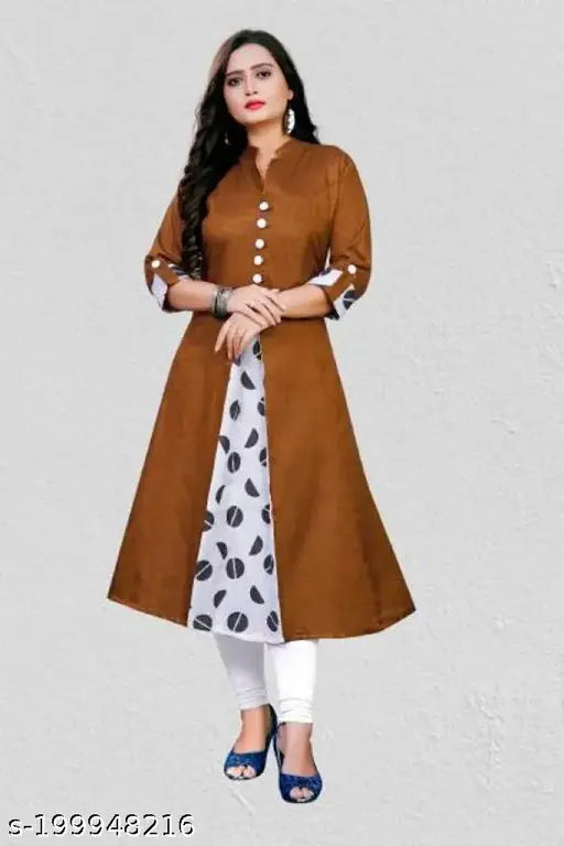 Brown Colored Cotton Printed Kurti