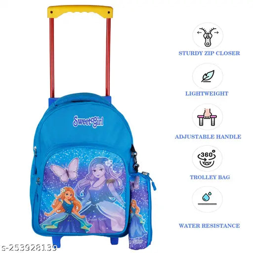 Indian Riders Sweet girl School Kids Bag - 16 Inch- Queen BLUE School Bag Trolley Bag ( 30 L) Waterproof Trolley (Light Blue, 30 L)