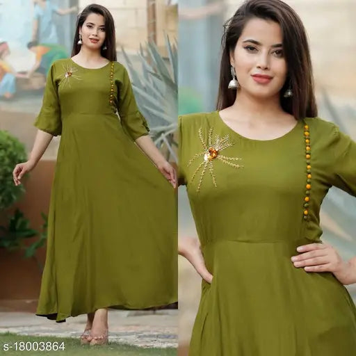 Rayon kurti gown with hand work