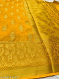 Traditional Banaras chiffon yellow colour sarees