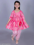 FabJunior Girls Pink Cotton Tie-Dye, Golden Foil Print Anarkali/Flared Kurta & Pant Set