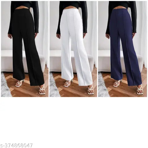 DL COLLECTION Solid Bell Bottom Women Trouser || Stylish Women Trouser For Casual & Party Wear Pack Of 3