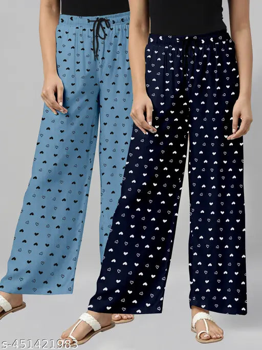 Women RoyalBlue/NavyBlue Pack Of 2 Printed Pure Cotton Pyjamas.Combo Pack Of 2