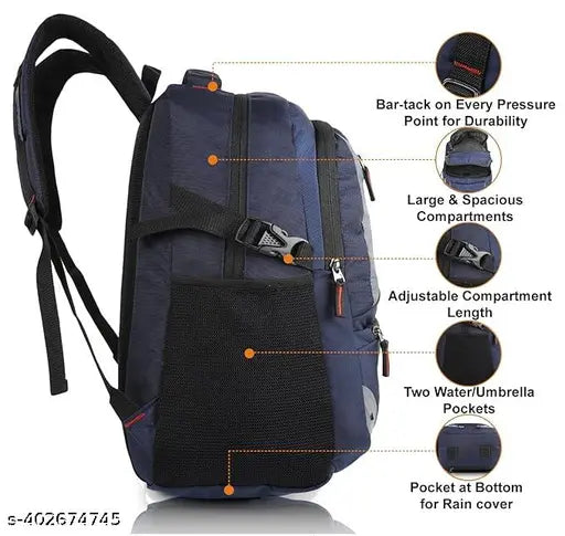 HERMOSA FASHION Large 35 L Laptop Backpack unisex Spacy with rain cover and reflective strip (NAVY BLUE)