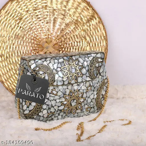 White Mosaic style Handmade metal bag / Party / Clutch / Slingbag