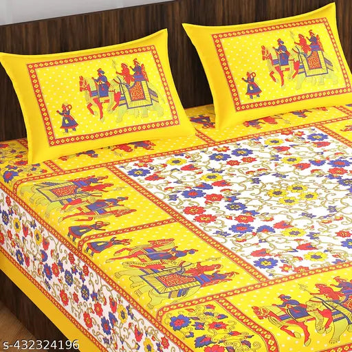 Rajasthani Printed Pure Cotton Jaipuri Double Bed Size Bedsheet With 2 pillow COvers