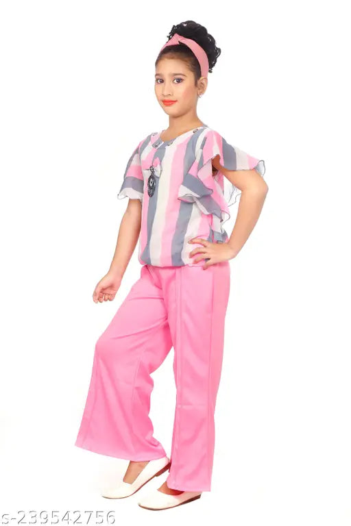 Pink Top Palazzos Set On Girls