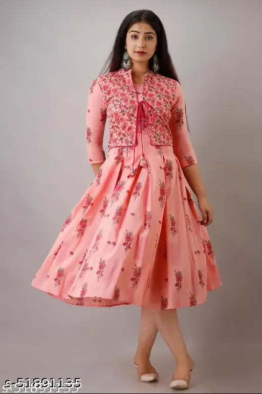 Women's Designer flared kurta in Pink