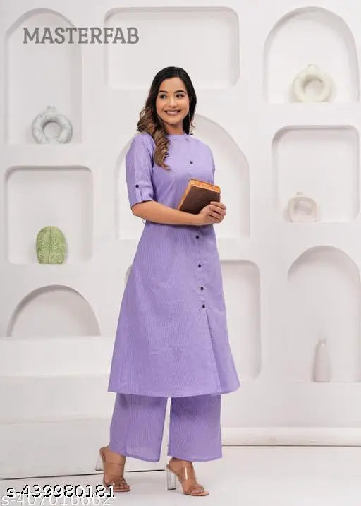 Women Cotton Katha Kurta And Palazzos Co-ords Set