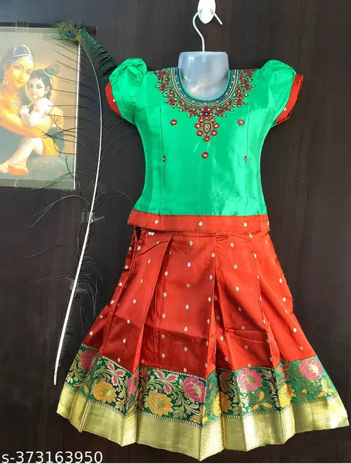 Designer Girls Silk Ready Made Lehenga Choli / Pattu Pavadai