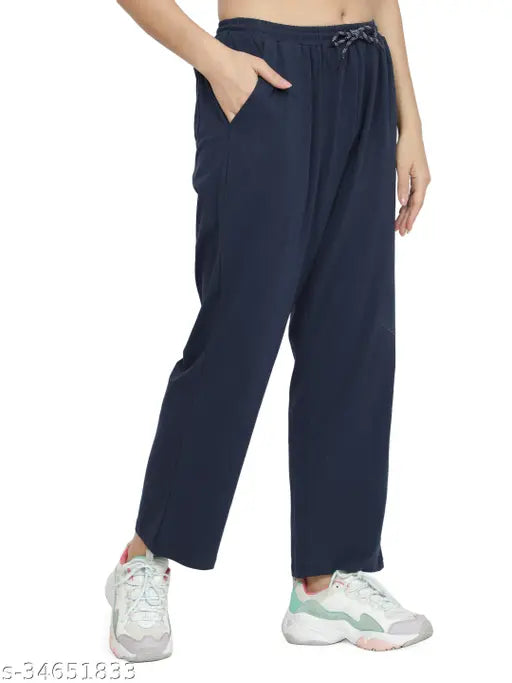 NUEVOSDAMAS Solid Cotton Jersey Pyjama(Blue)