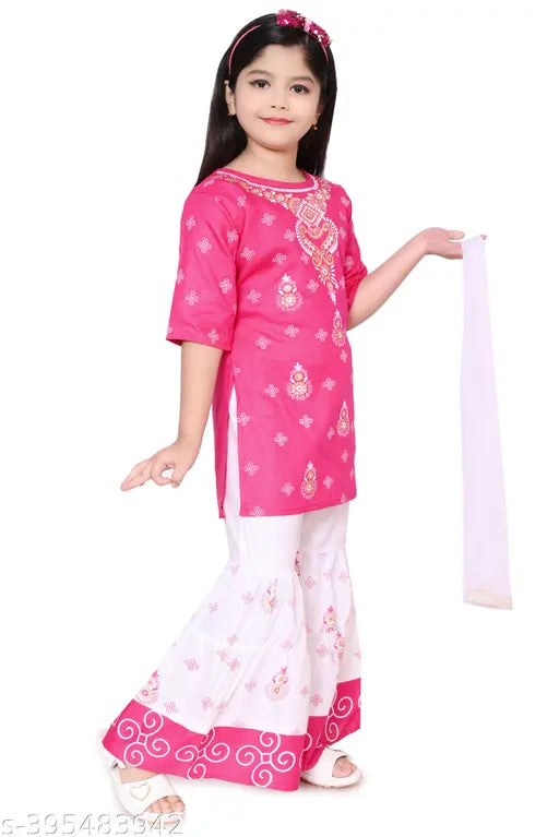 Musklyn Fashion Girls Ethnic Kurta Palazzo Sets with Dupatta