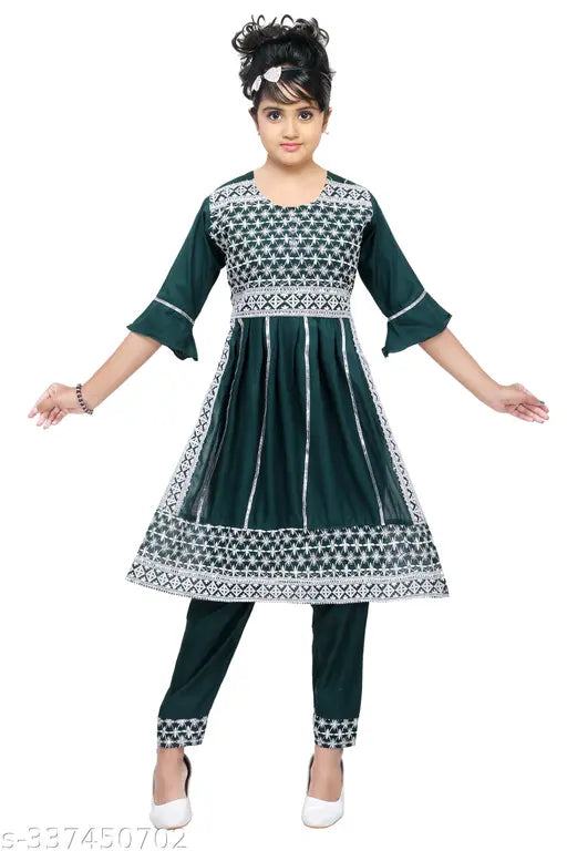 Girls Casual Kurta and Pyjama Set Green | Pack of 1