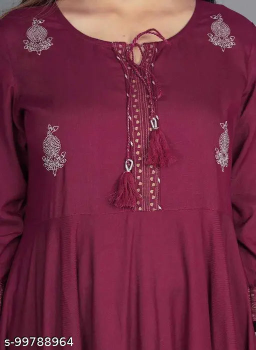 Purple Flared Kurti with tussles