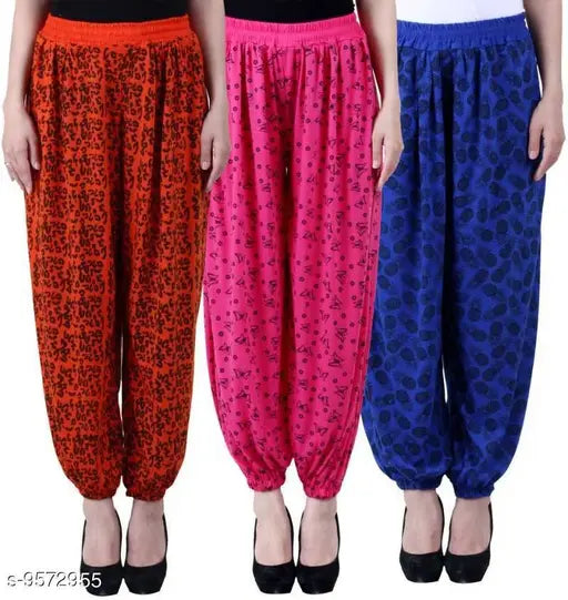 Uzmano Women's Printed Orange_Pink_Blue Harem Pants (Pack Of 3)