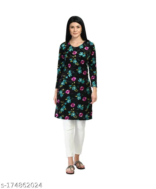 IndiWeaves® Women Digital Printed Velvet Warm Kurtis for Winters [Pack of 1]