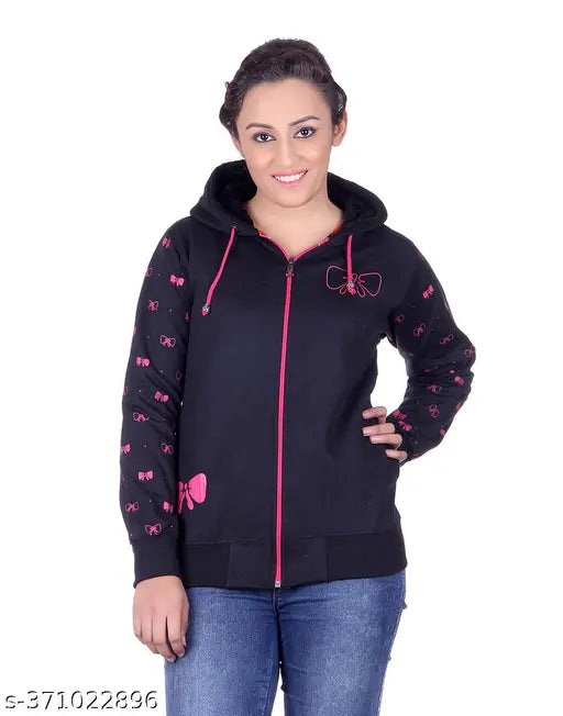 Goodluck Fleece Casual Full Sleeves Printed Hooded Sweatshirt For Women