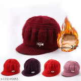 Hat style woolen cap for grls and women, so warm and soft inside, pack of 1, available in different colours