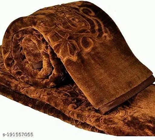 Singodiya Group Soft Luxurious Embossed Very Warm Korean Mink Double Bed Brown Blanket for Winter Set 1