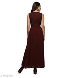 V&M Dark Brown Women's Latest Designer Lace Layered Jumpsuit Come Maxi Party Wear Gown Dress