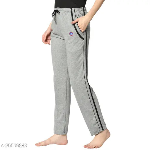 Women Solid StraightFit Grey Trousers