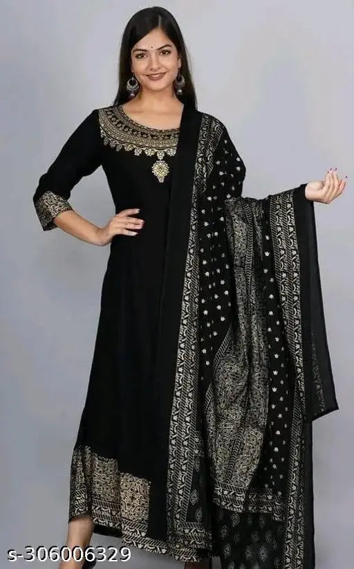 new Pure cotton kurta set for women's || black Printed kurta duptta set || Designer ethnic kurti with dupatta || Traditional , Indian Ethnic wear for women's || # round kurti for women's || # new # trendy # latest # kurti duptta set