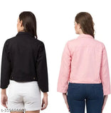 Simran Collections Women's & Girl's Combo Denim Jacket ,Casual ,Solid Full Sleeve Jacket In Color Black::Pink