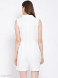 Oxolloxo Solid Color Regular Fit White Women Cotton Playsuit