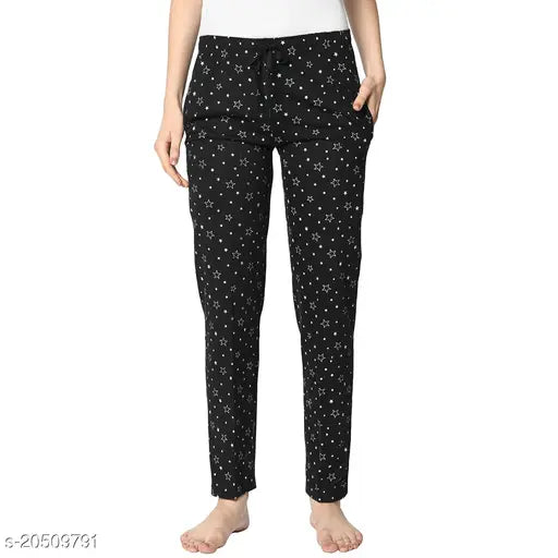 Women Printed StraightFit Black Trousers